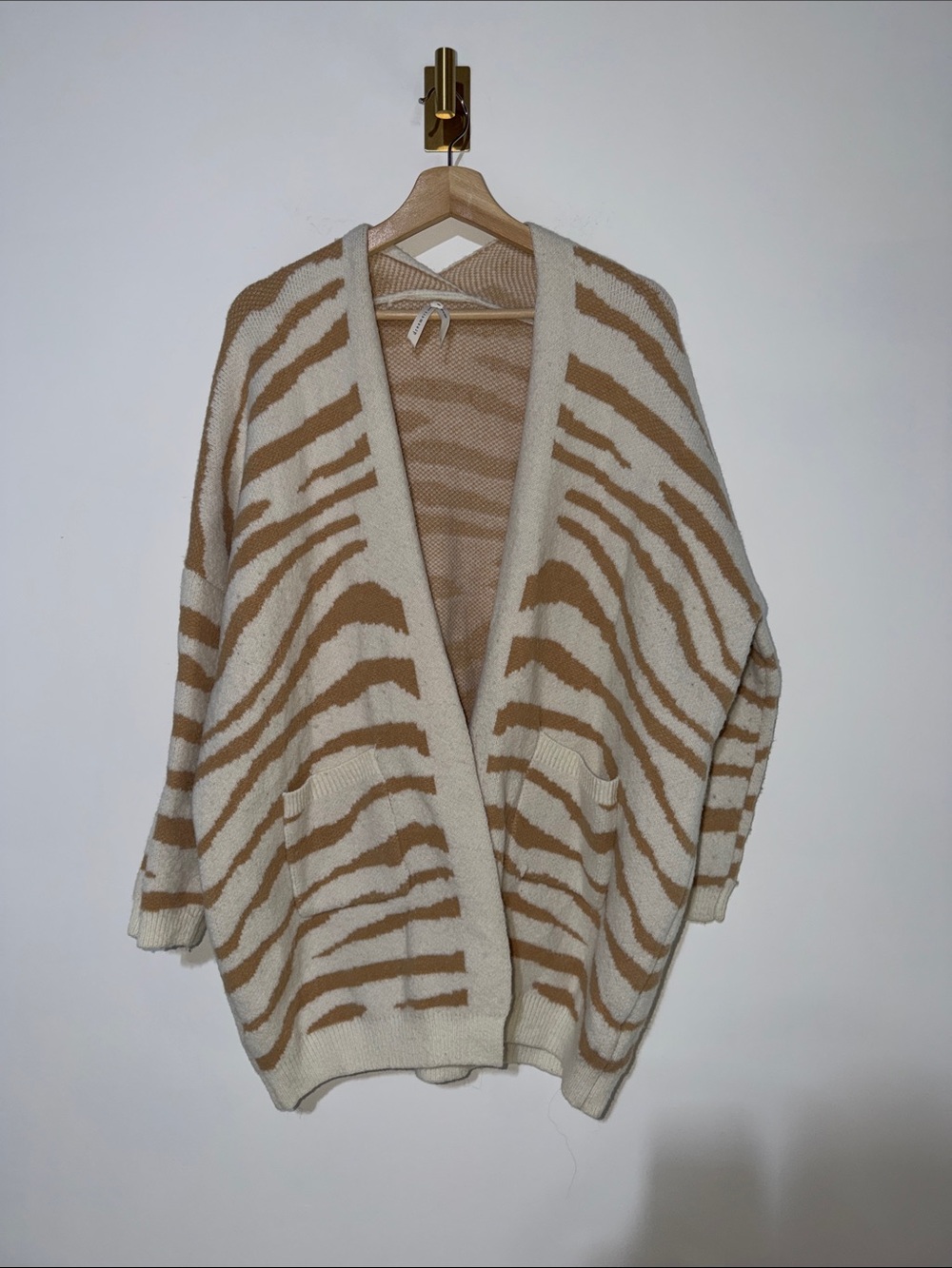 Dreamers Neutral Zebra-Print Open Cardigan Sweater - Cream & Tan size S/M